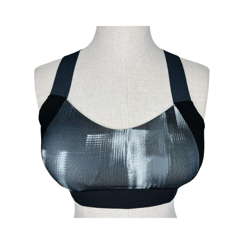 Brooks Hot Shot Sports Bra sz M * Black Gray Print Crossback Gym Yoga Pilates